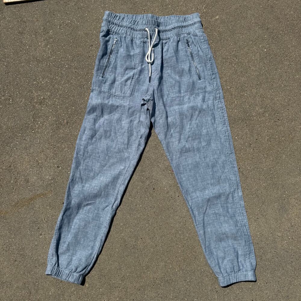 Athleta 530642 Cabo Linen Jogger Chambray Blue Pull On Drawstring Pants Size 4
